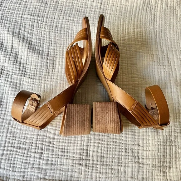 Madewell | Brown Cognac Tan Leather Sandals Heels Strappy - Picture 9 of 12